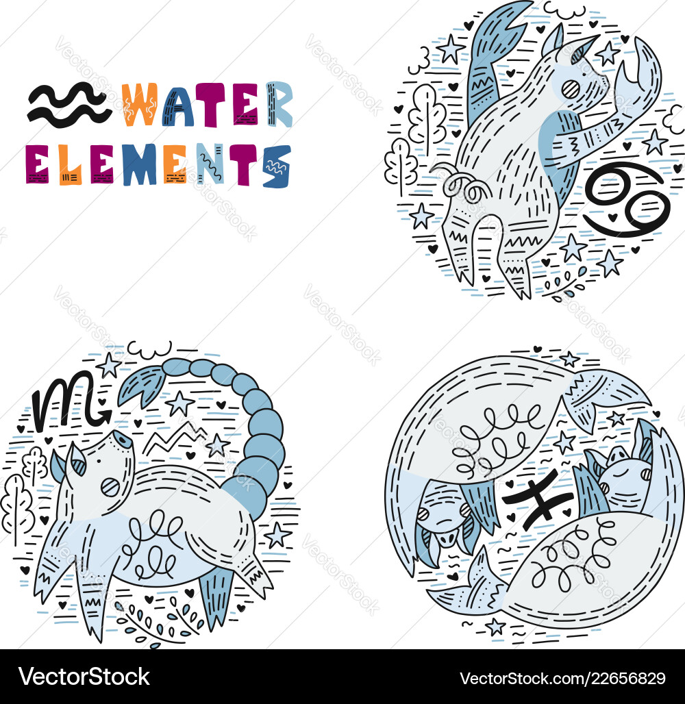 Zodiac water elements set Zodiac water elements set vector image