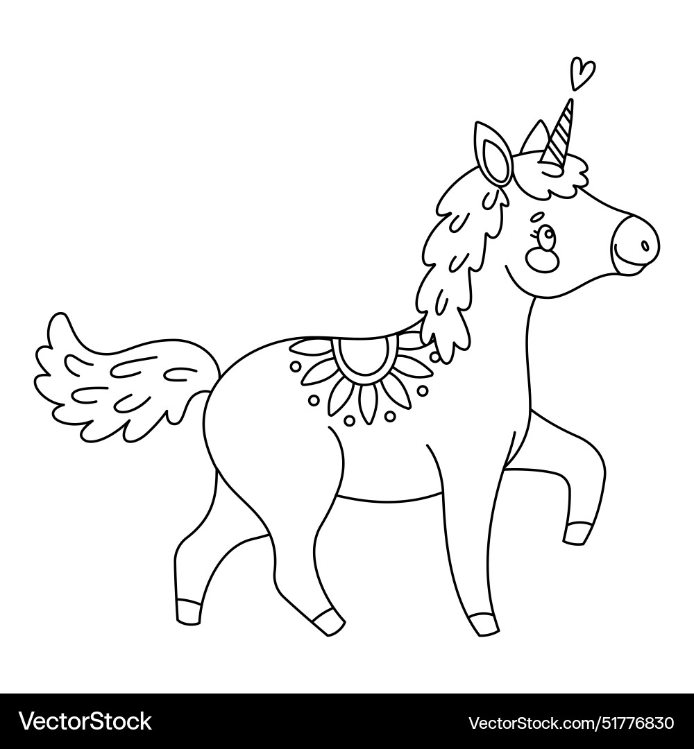 Cute magical unicorn hand drawn doodle line art Vector Image