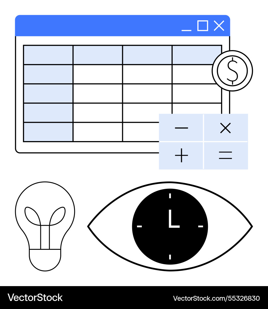 Data table with financial calculations lightbulb Data table with financial calculations lightbulb vector image