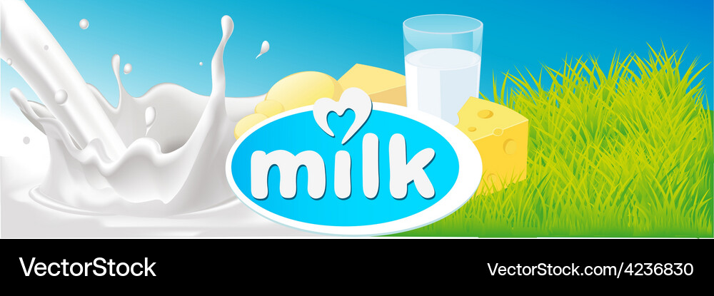 Design with milk splash dairy product and green Vector Image