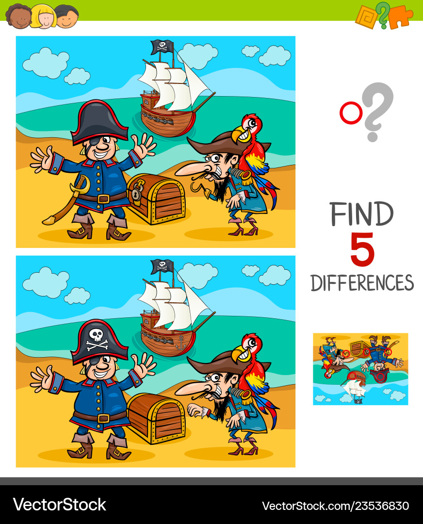 Differences game with pirate characters Differences game with pirate characters vector image