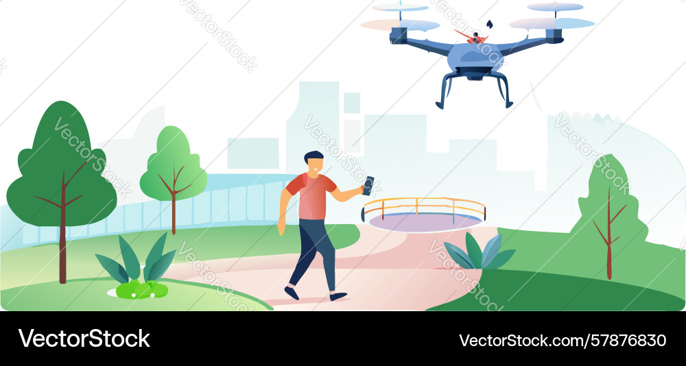 Drone piloting in park design generative ai Vector Image