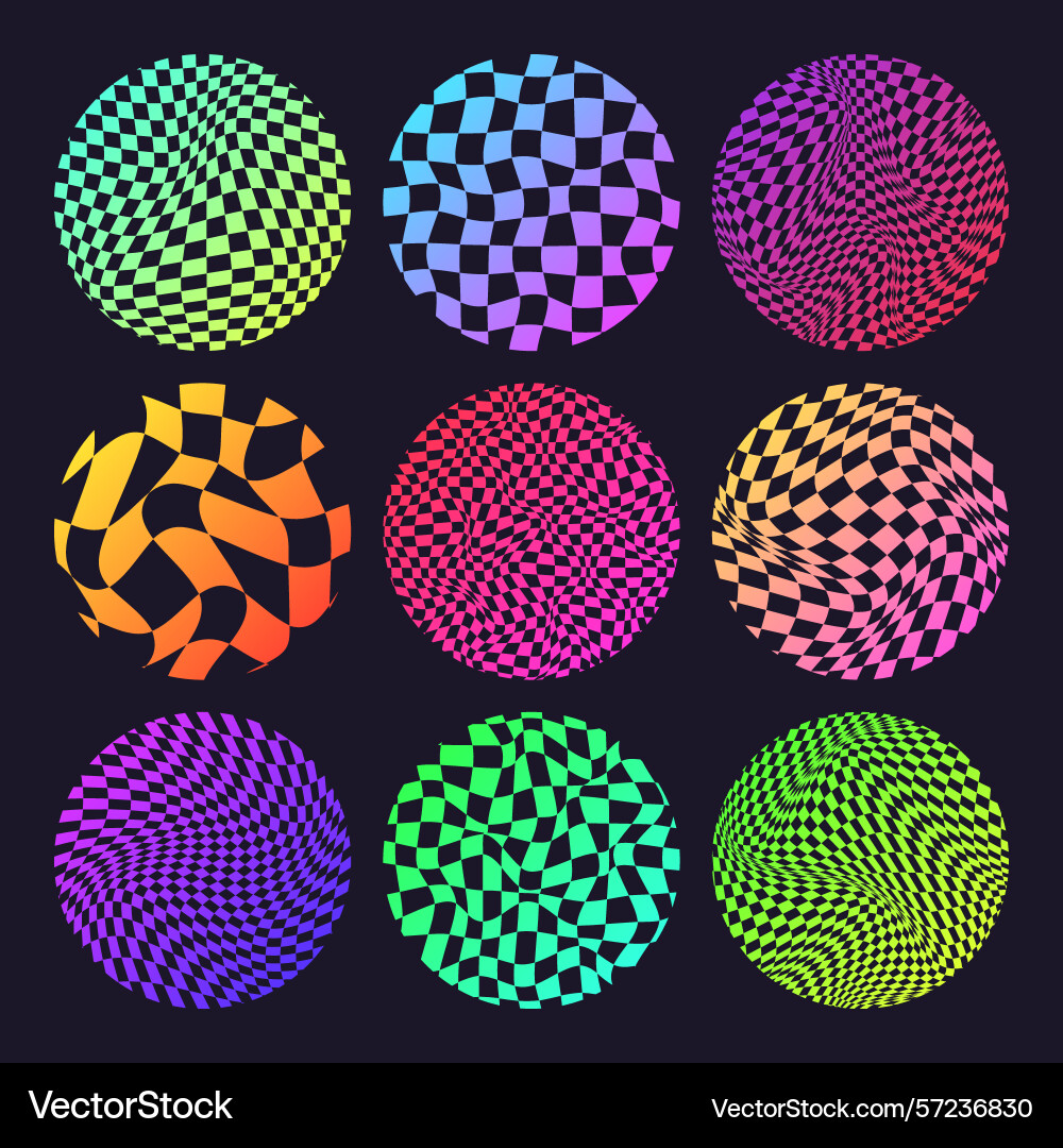 Groovy checkered pattern neon round tiled grid Groovy checkered pattern neon round tiled grid vector image
