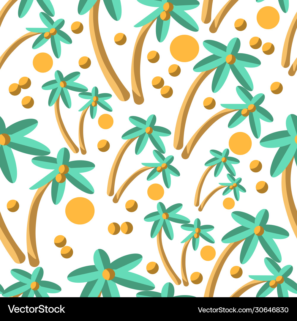 Palm tree with coconuts and sun seamless pattern Vector Image