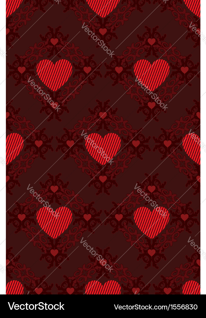 Red hearts pattern on dark background Vector Image