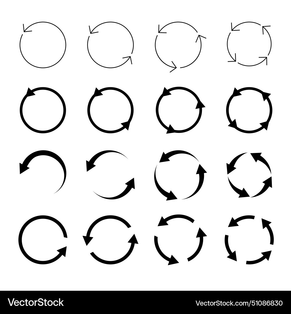 Set of circle arrows isolated circular rotate Vector Image