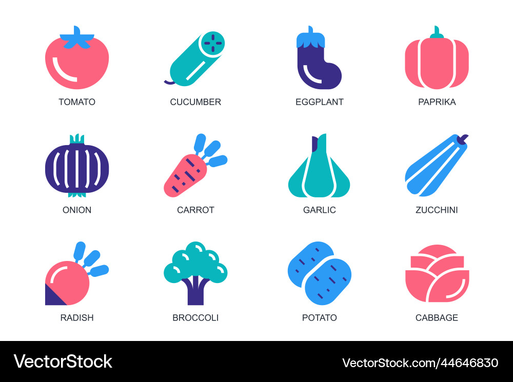 Veggies concept of web icons set in simple flat Veggies concept of web icons set in simple flat vector image