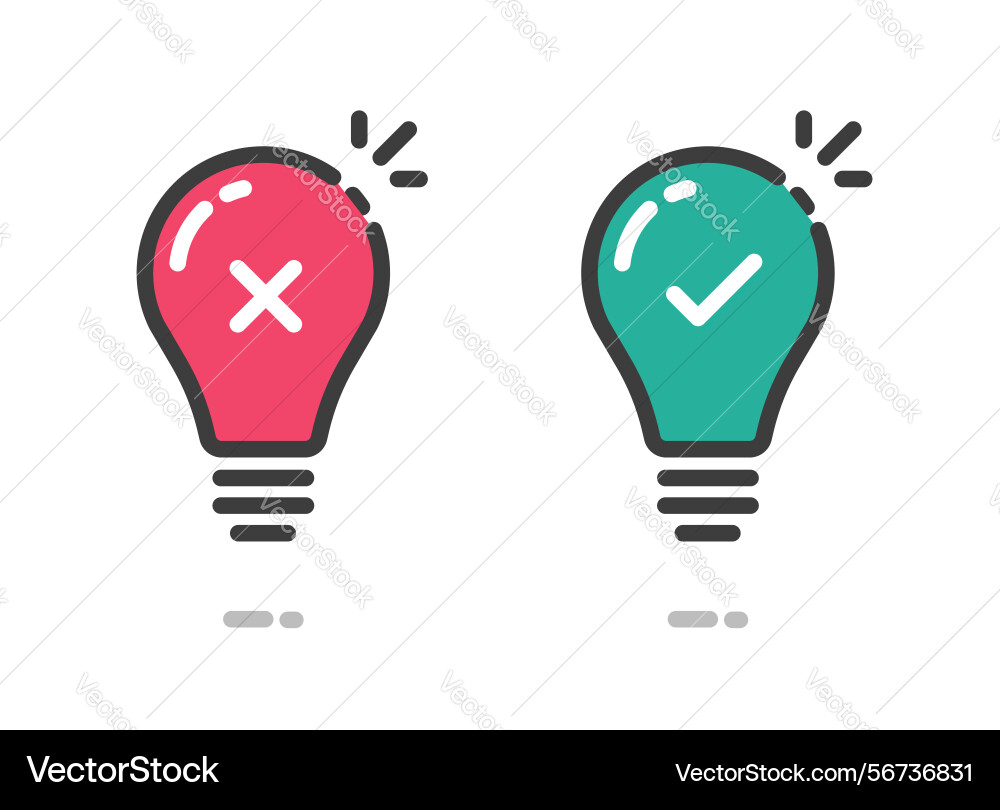 Light bulb icon line stroke with cross and check vector image