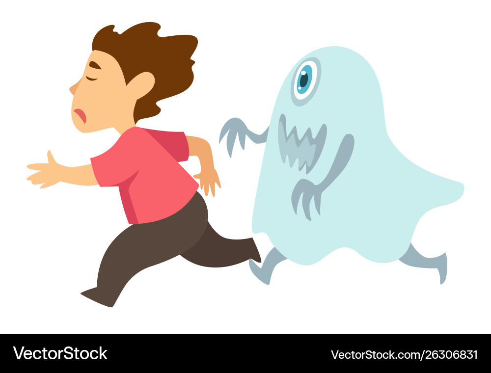 Monster chasing boy isolated character nightmare Monster chasing boy isolated character nightmare vector image