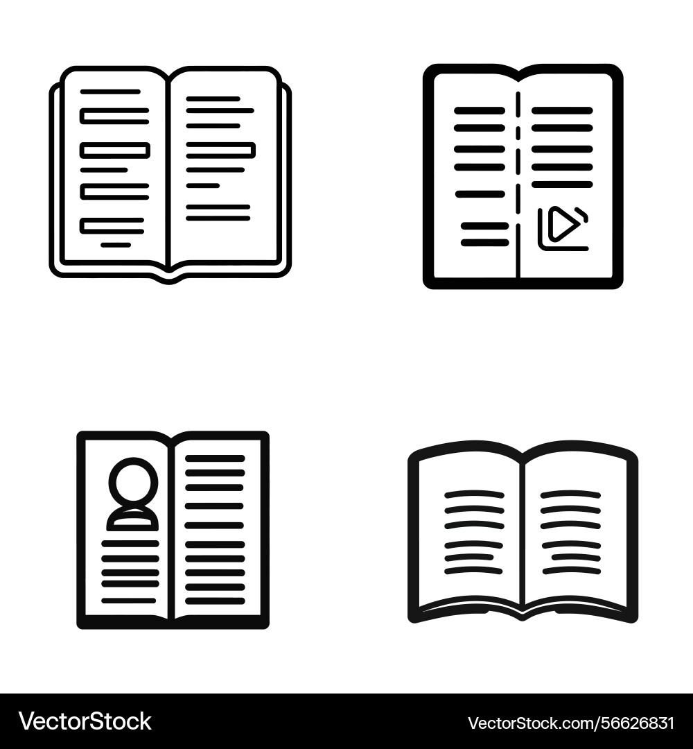Open book line icons set with text page turn vector image