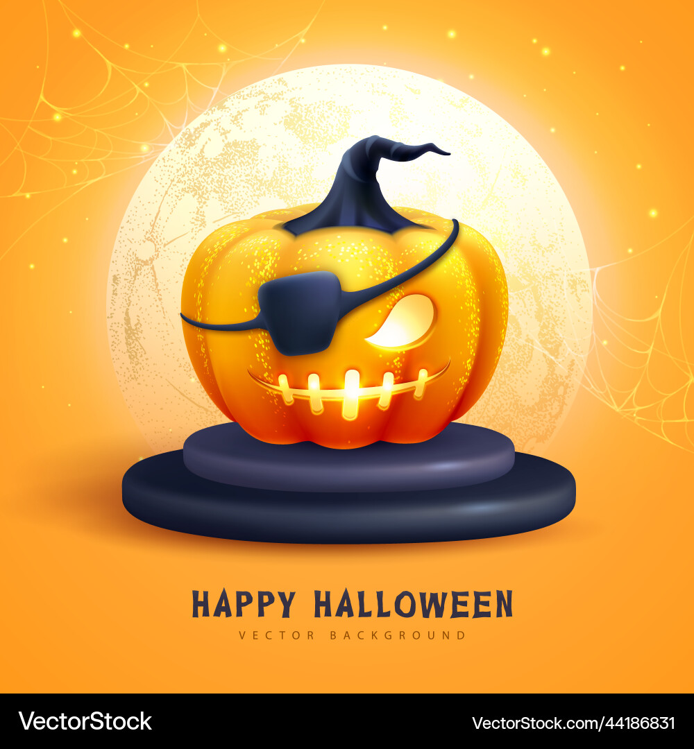 Realistic 3d halloween pumpkin with full moon vector image