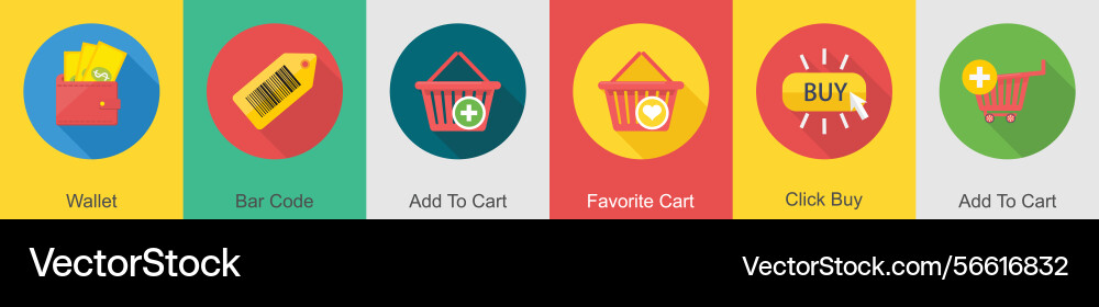 A set of 6 shopping icons as wallet bar code add vector image