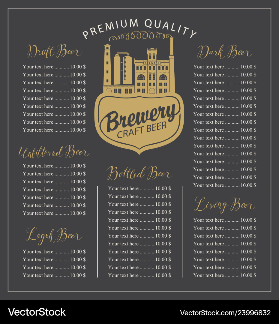 Craft beer menu with price list and brewery Craft beer menu with price list and brewery vector image