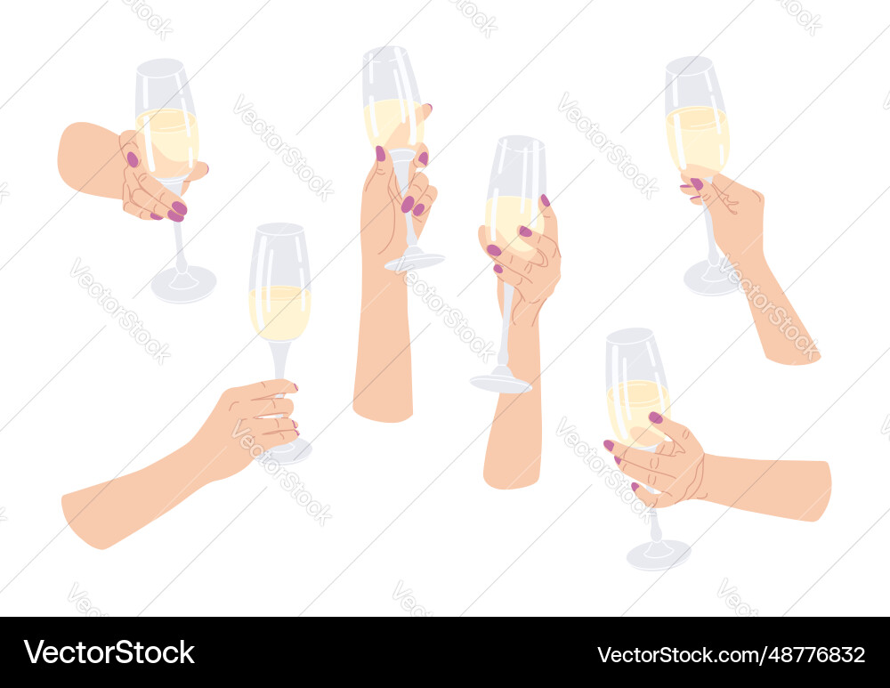 Female hands holding wine glasses Female hands holding wine glasses vector image