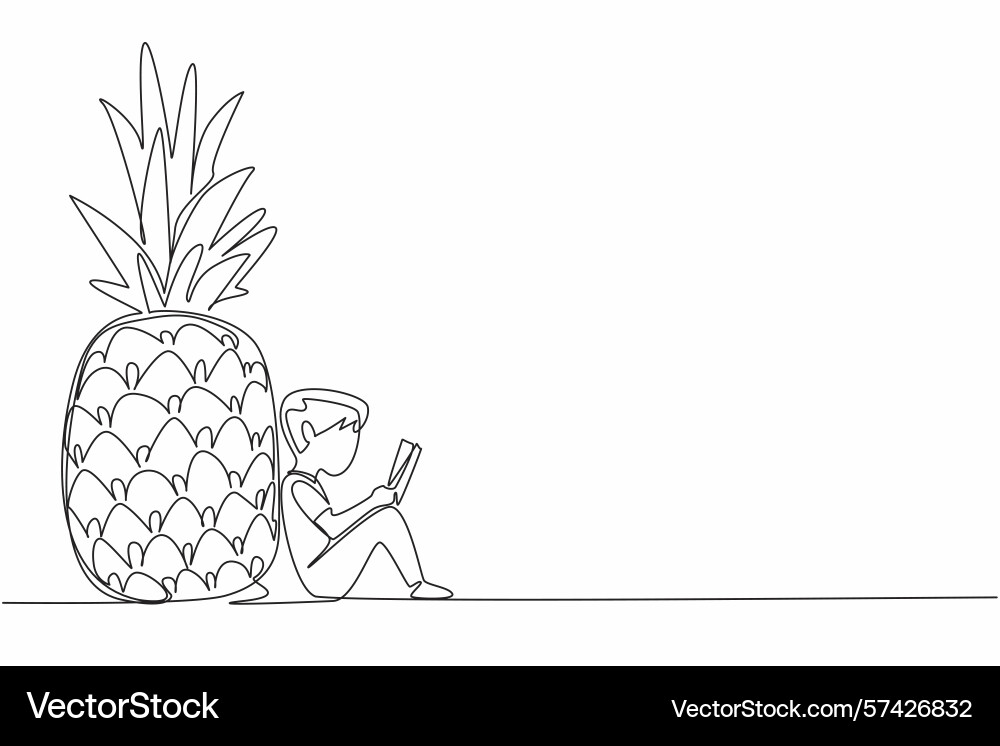 Single continuous line drawing boy reading next Vector Image