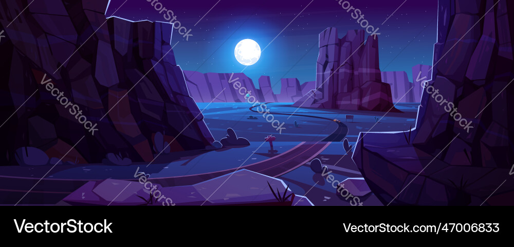 Cartoon highway running through night canyon Cartoon highway running through night canyon vector image