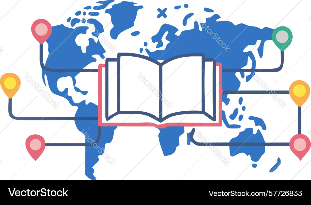 Open book with global map network connected world vector image