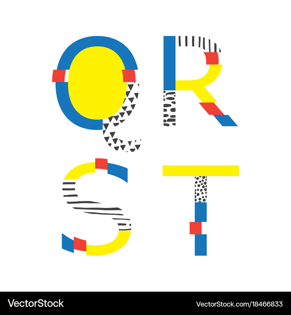 Set with abc letters q r s and t Vector Image