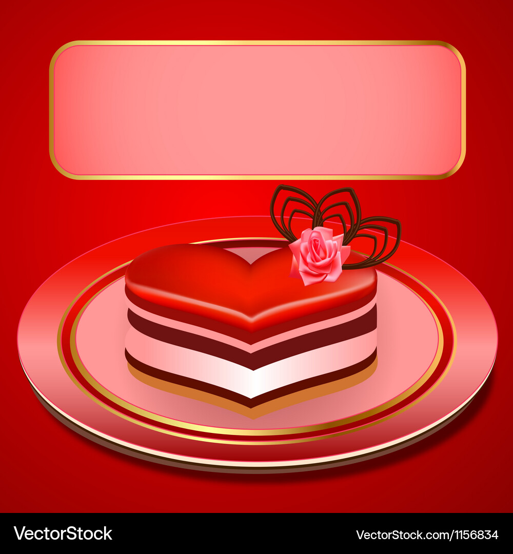Background with a cake in the shape of heart Vector Image