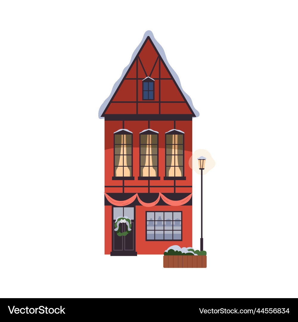 Cozy Christmas House Facade Vector Image