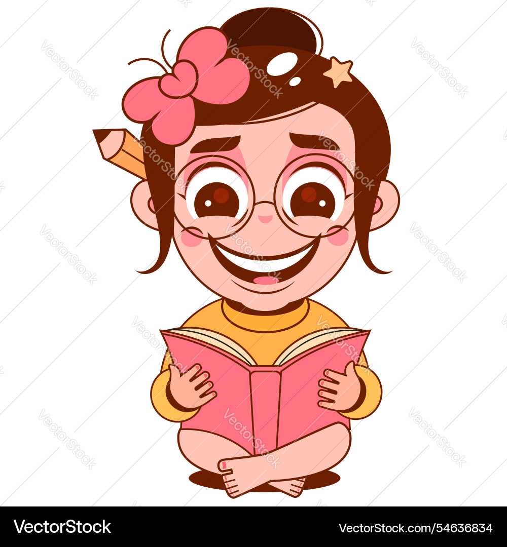 Little kid read book in the library Vector Image