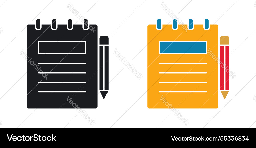Notebook icons set black and colored style Vector Image