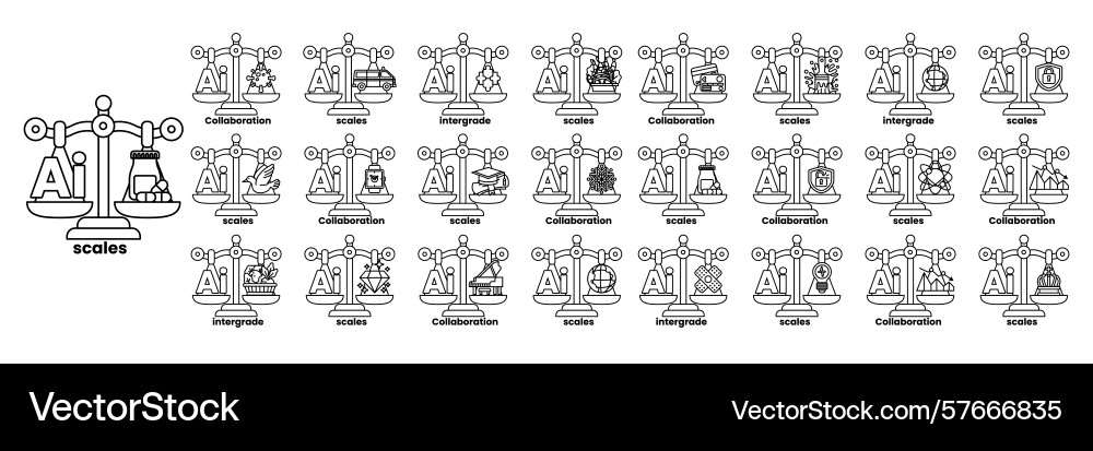 A series of scales with variety objects Vector Image