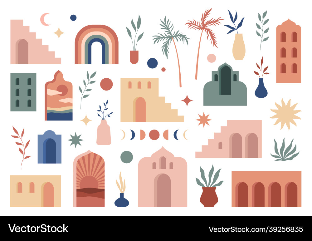 Abstract boho architecture buildings geometry vector image