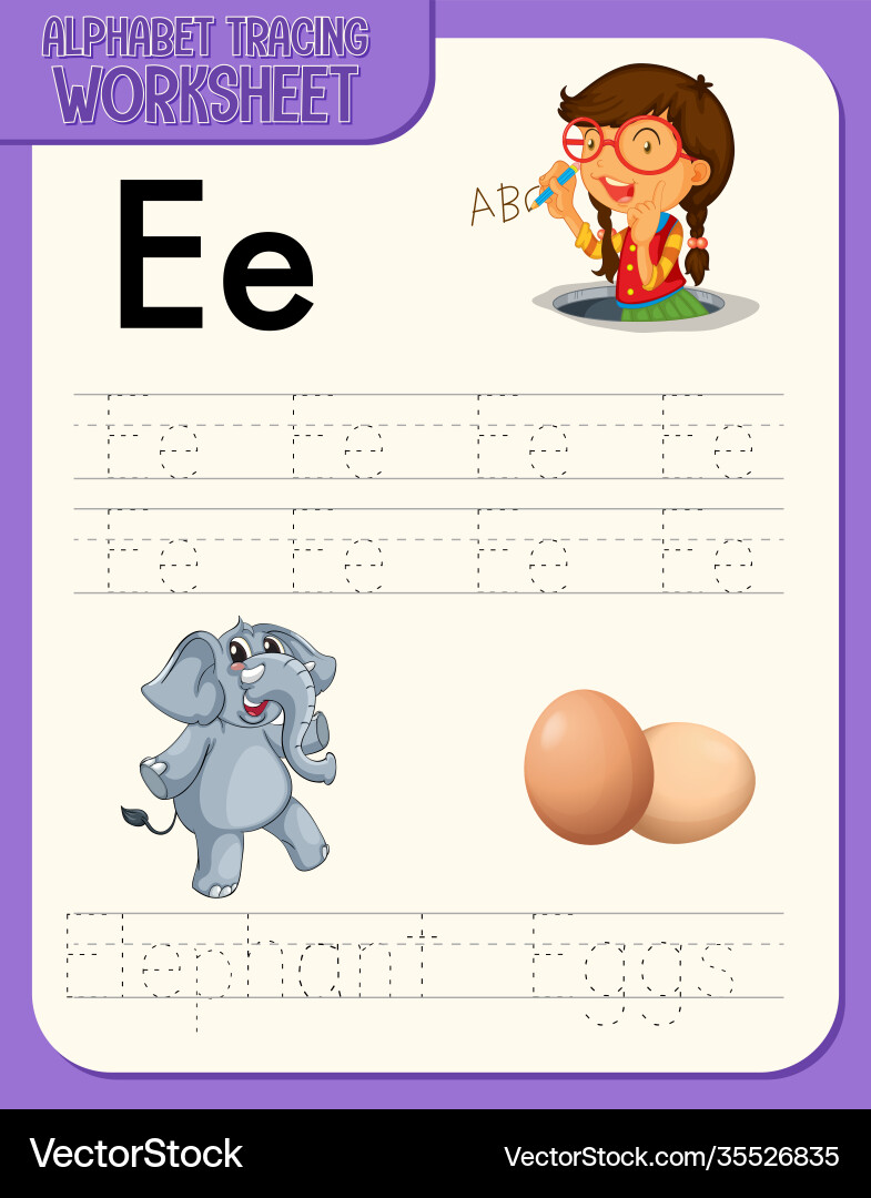 Alphabet tracing worksheet with letter Vector Image