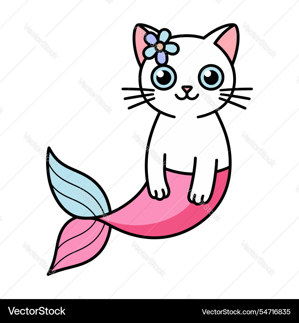 Cute mermaid cat with flower Cute mermaid cat with flower vector image