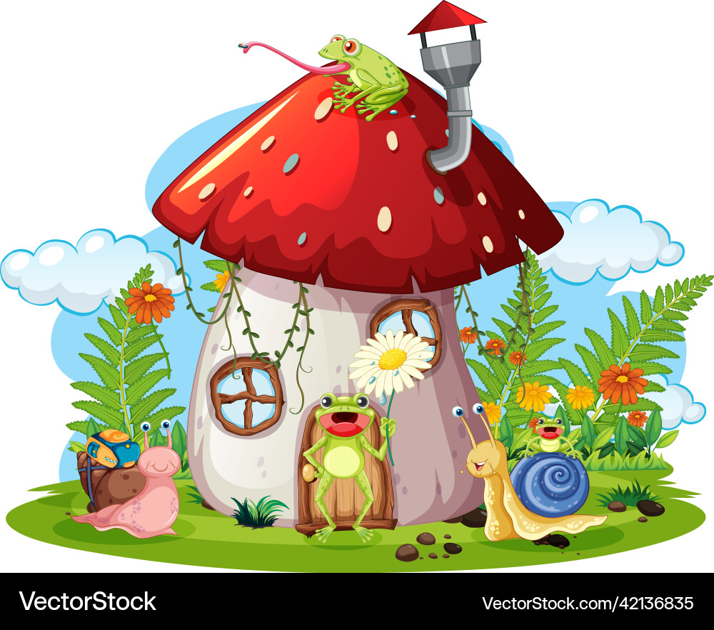 Insect cartoon character at fairy house Insect cartoon character at fairy house vector image