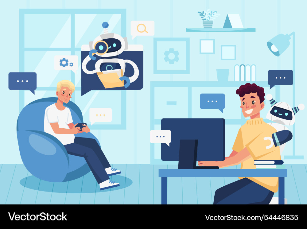 Modern office interaction with robots Modern office interaction with robots vector image