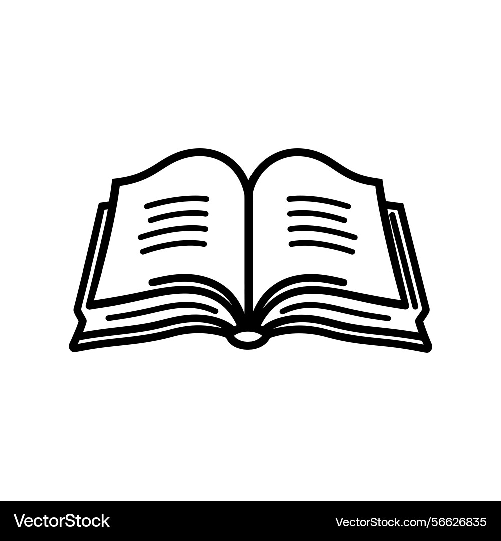 Open book outline with lines on pages vector image