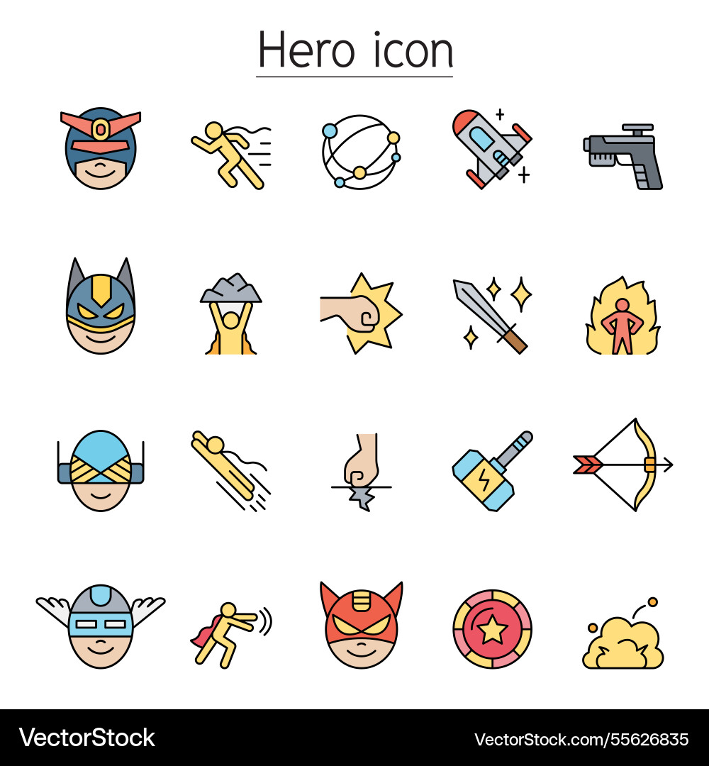 Super hero icon set in color line style Vector Image