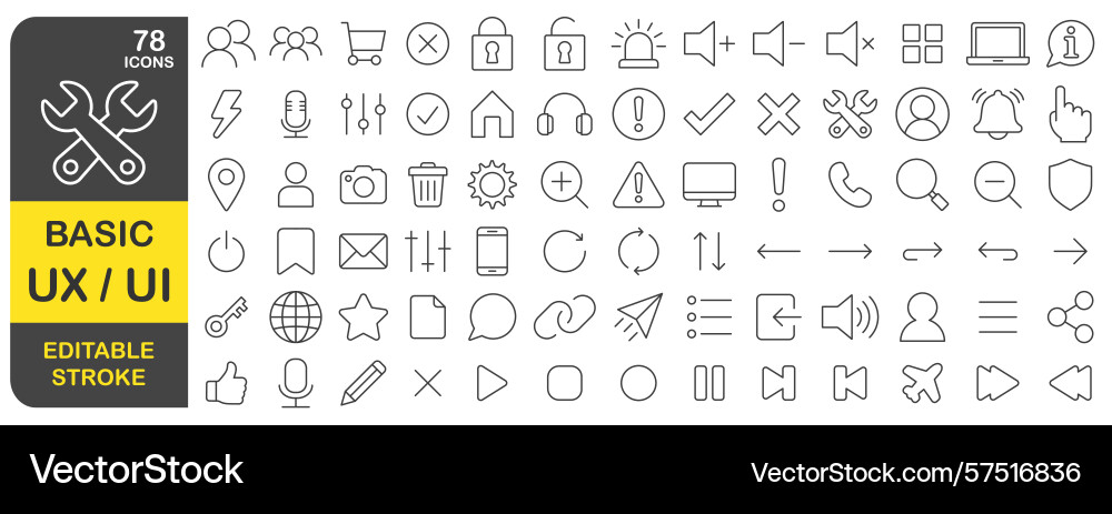 Basic ux ui editable stroke line icons set Basic ux ui editable stroke line icons set vector image