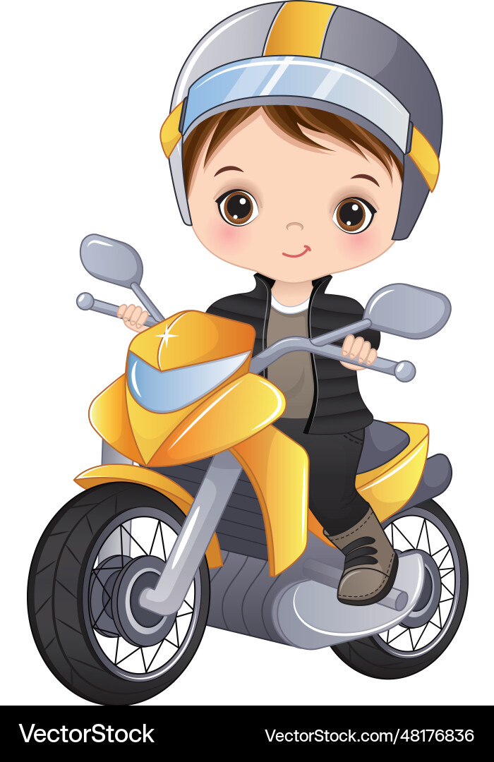 Cartoon image of cute boy driving motorbike vector image