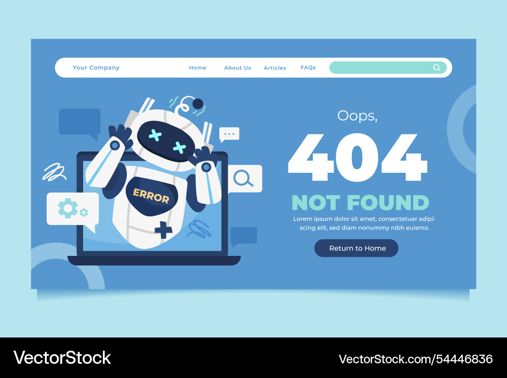 Cute robot 404 error page design Cute robot 404 error page design Vector Image