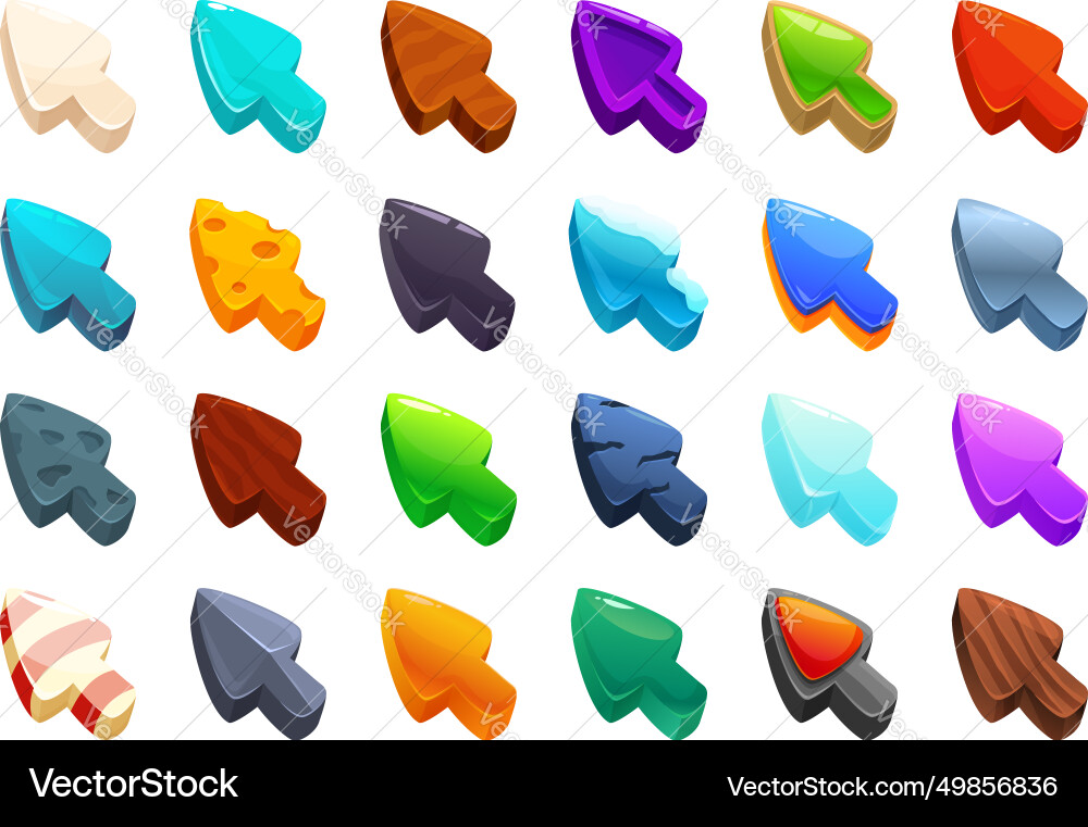Game ui arrow icons set cartoon mouse Game ui arrow icons set cartoon mouse vector image