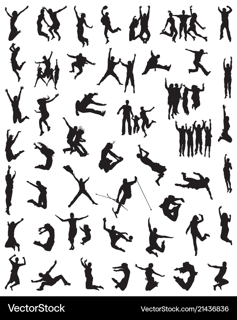 Silhouettes of People Jumping in the Air Vector Image