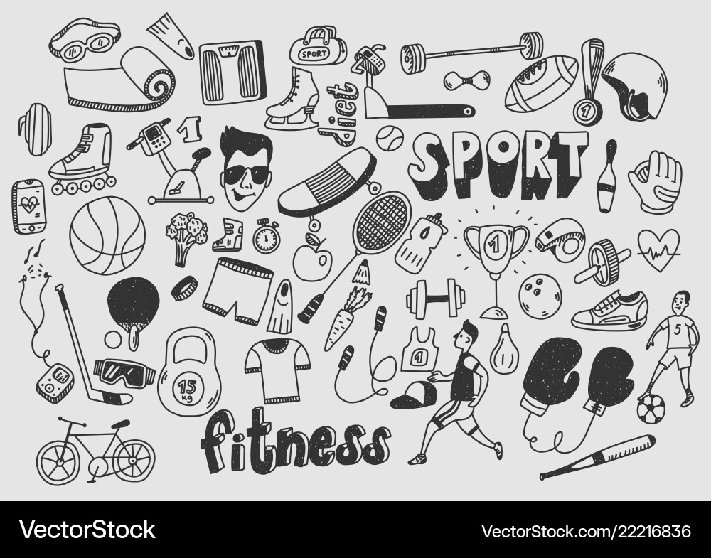 Sport fitness healthy lifestyle doodle hand drawn Sport fitness healthy lifestyle doodle hand drawn vector image
