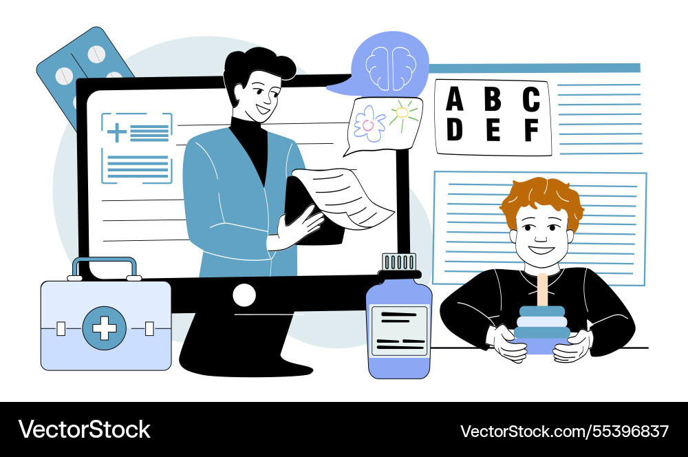 Child psychology consultation concept with doctor Child psychology consultation concept with doctor vector image