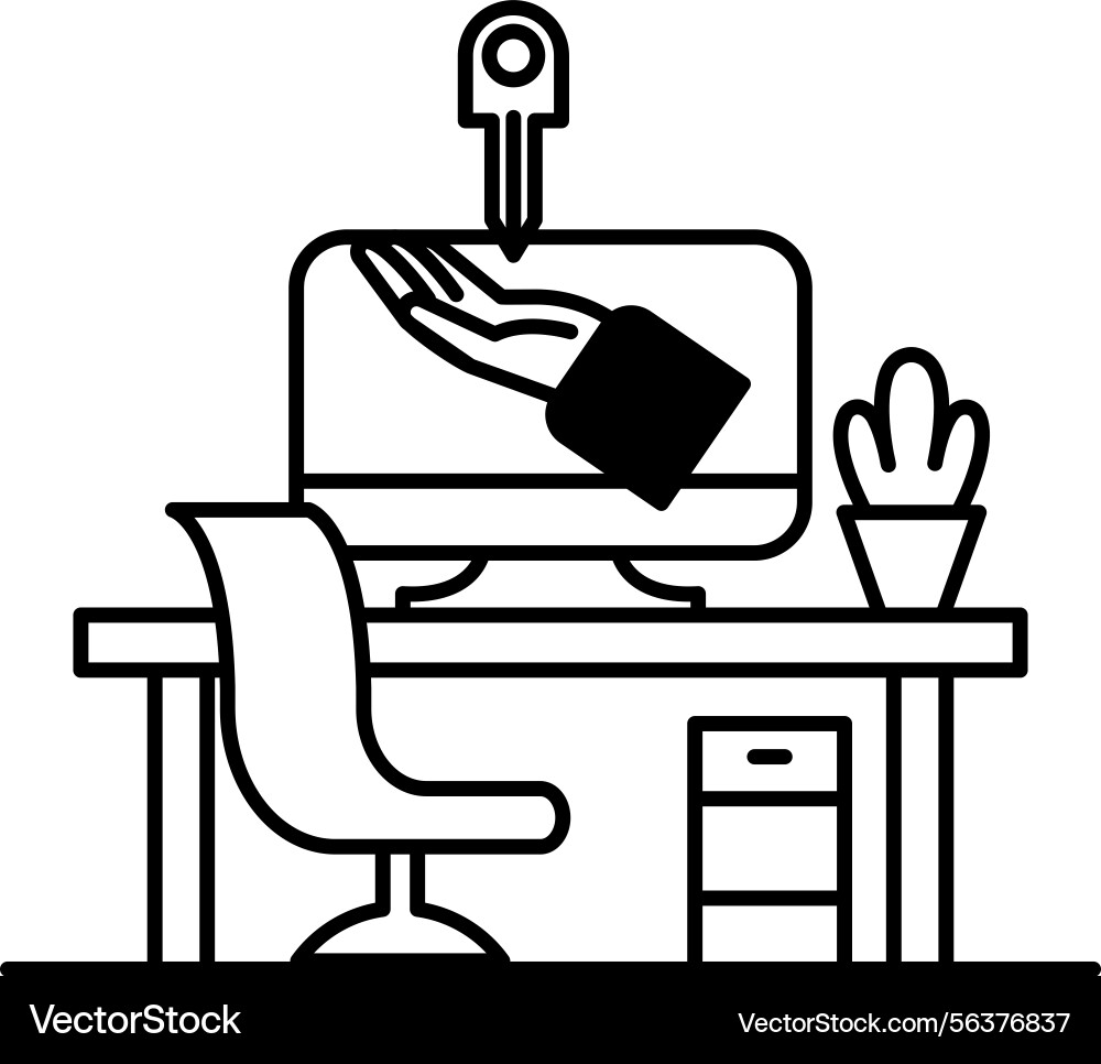 Computer monitor with a hand on it and key Vector Image
