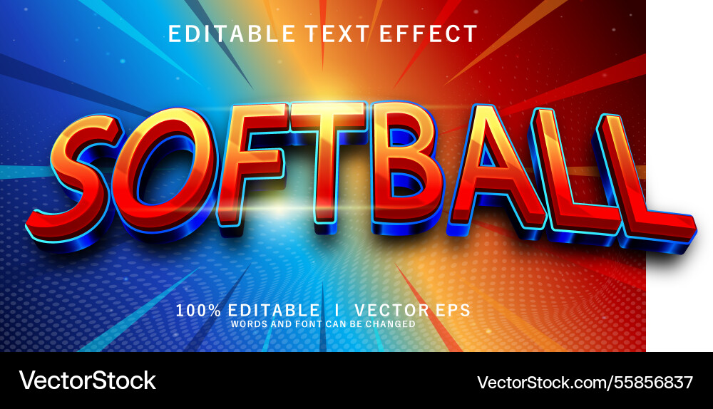 Softball 3d text effect with modern style design Vector Image