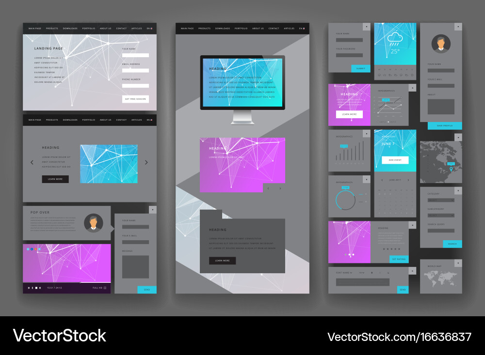Website template design with interface elements Vector Image