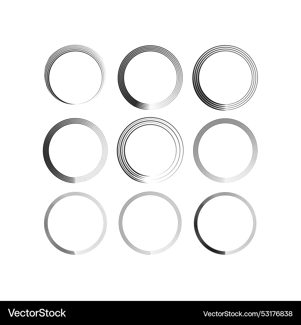 Brush circles in line art style round frame set Vector Image
