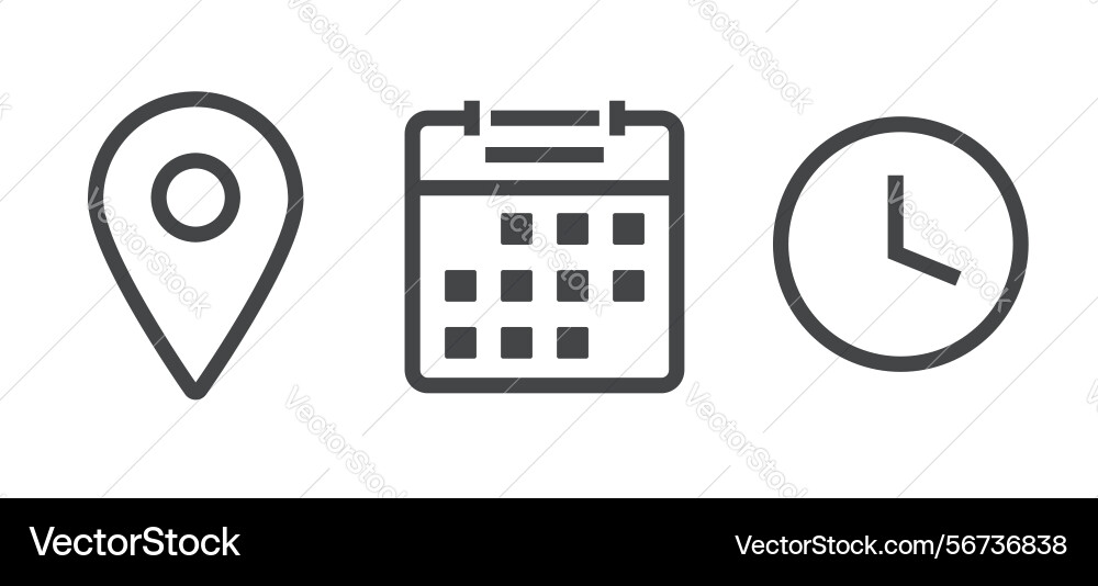 Calendar time icon line stroke map pin pointer vector image