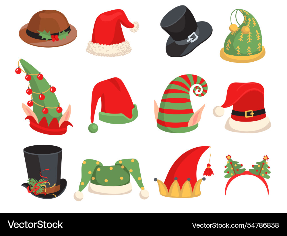 Cartoon christmas caps funny xmas photo booth Cartoon christmas caps funny xmas photo booth vector image