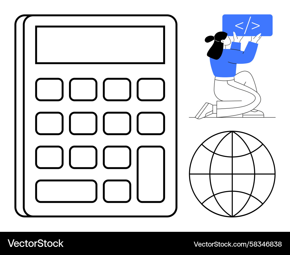 Coder with Calculator & Globe Vector Image