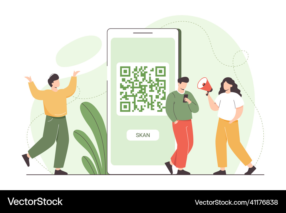 Flat man with phone scanning qr code for online Flat man with phone scanning qr code for online vector image