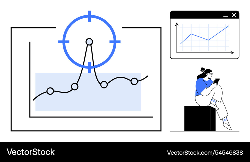 Geschäftsfrau analysiert Finanzwachstumsdiagramme Geschäftsfrau analysiert Finanzwachstumsdiagramme vektorbild